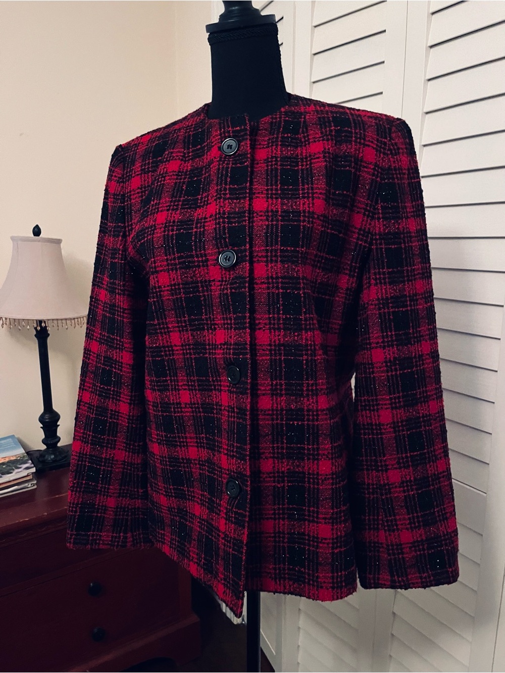 Preston & York Red and Black Plaid Button-Front Jacket